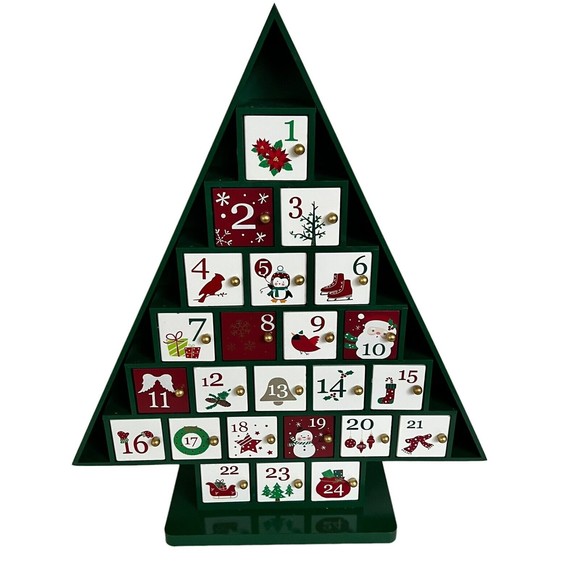 COSTCO Wooden Tree Advent Count Down Calendar EUC - Picture 1 of 5
